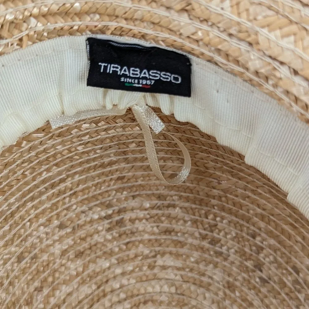 Tirabasso Italian Straw Wicker Black Bow Sun Hat Adjustable Kids Size Small/XS